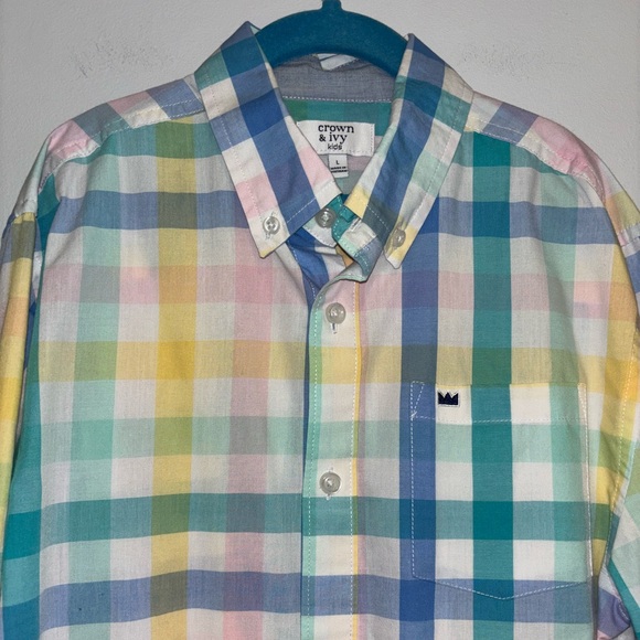 Crown & Ivy Kids Pastel Plaid Long Sleeve Boy’s Size Large - Picture 2 of 4